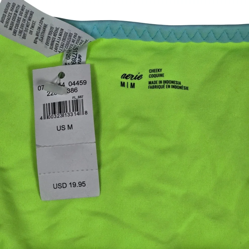 Aerie String Cheeky‎ Bikini Bottom Neon Green Brown Blue M NWT